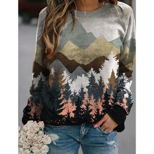 NWOT Women's Graphic Mountain Print Long-sleeve Tee Size Small S Multi-color